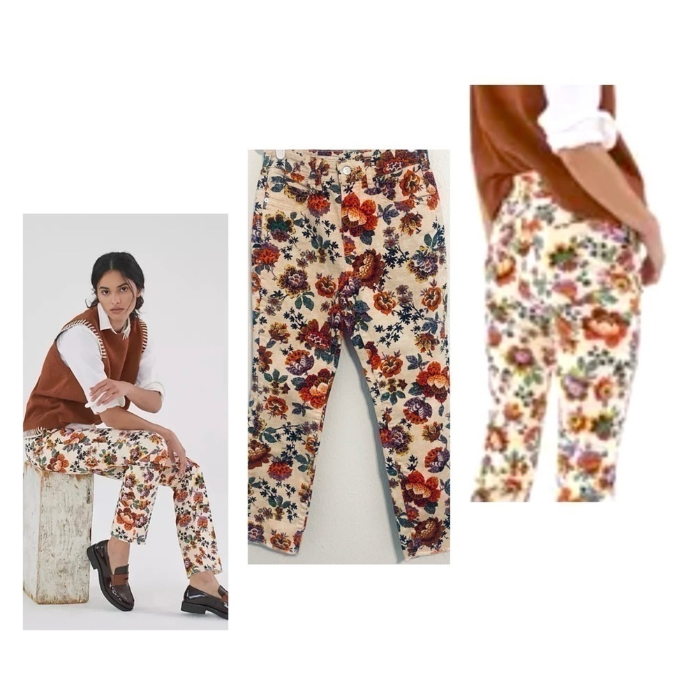 Pilcro Anthropology High Rise Boho Floral Cigarette Slim Straight Jeans Size 26P